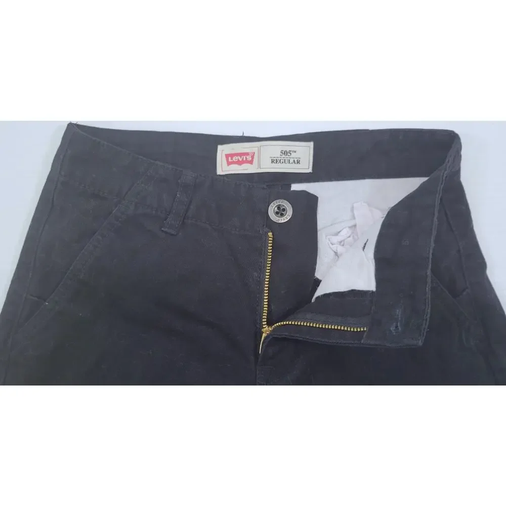 L) Boys Levi's 505 Size 8 Regular Cotton Velour Black Pants W24